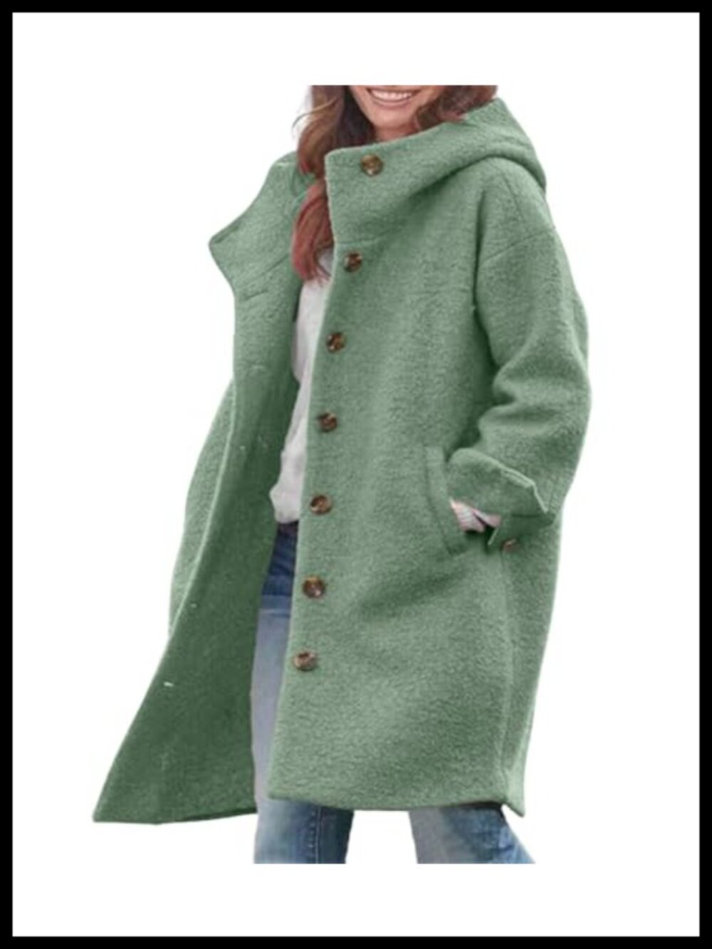 Women's Winter Long Wool Blend Coat with Hood Single Breasted Trench Coat